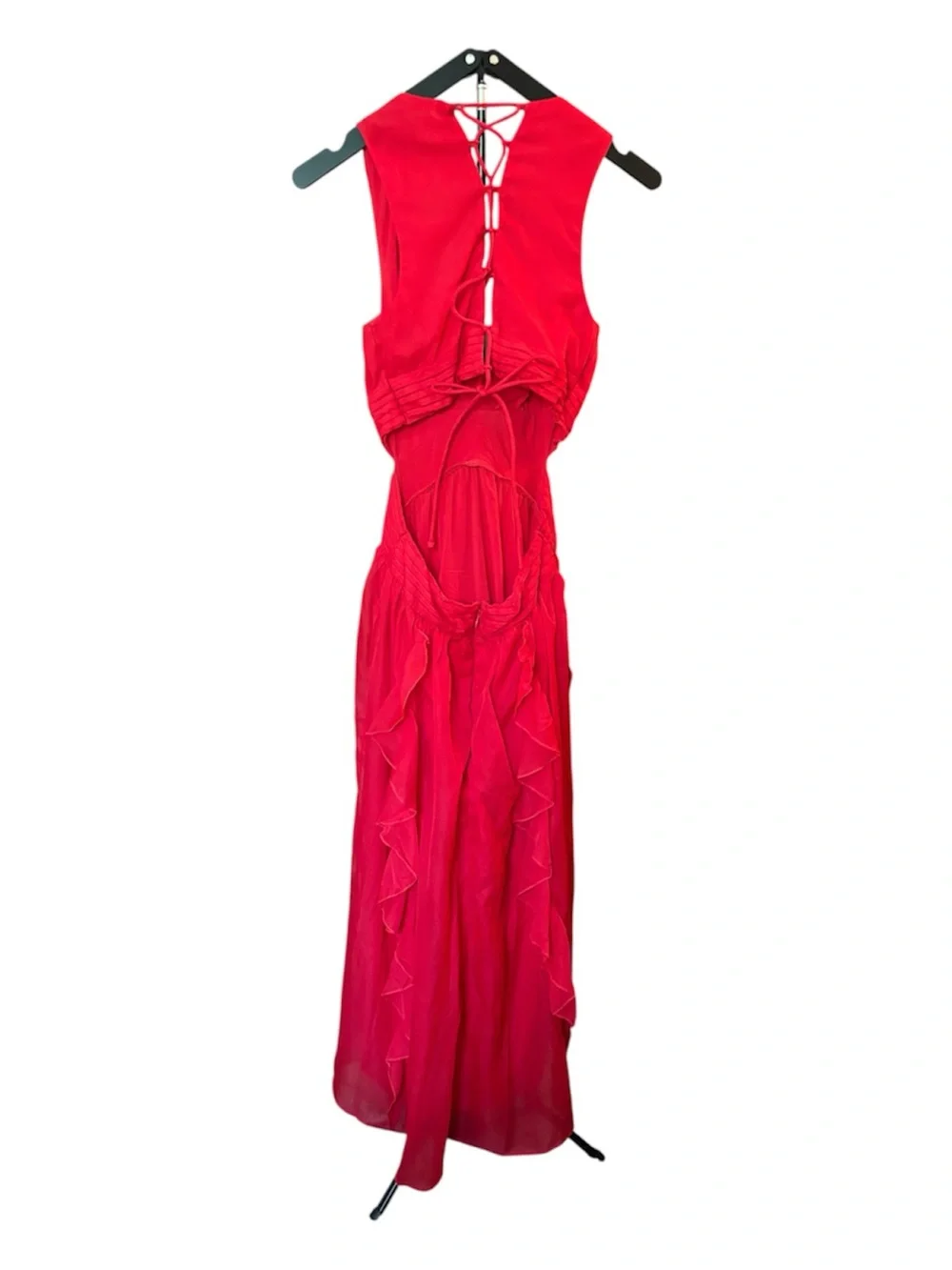 Abercrombie & Fitch Red Lace Up Back Ruffle Maxi Dress SP